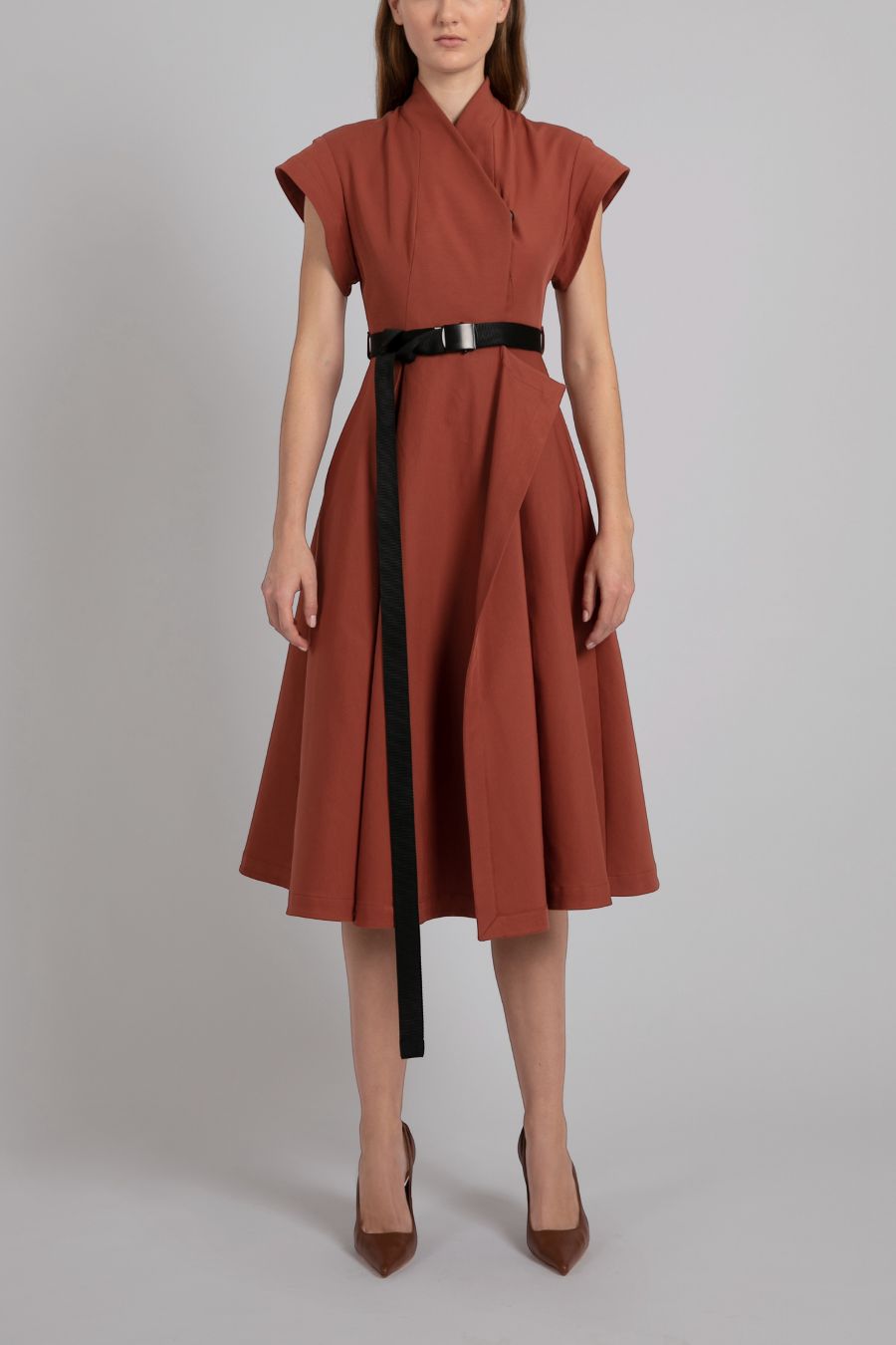 VESTIDO MIDI EN A NARANJA