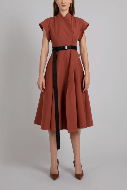 VESTIDO MIDI EN A NARANJA