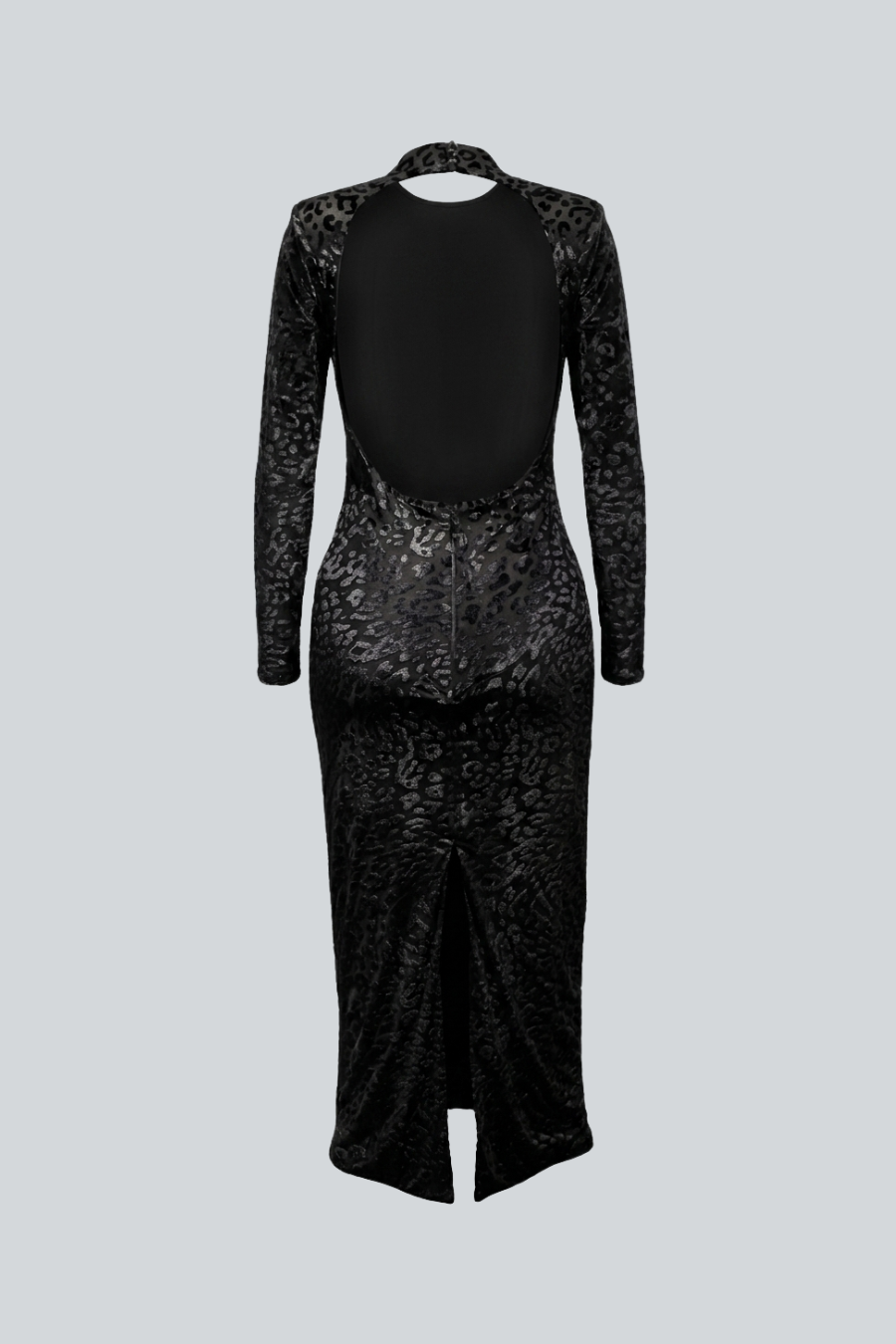 Vestido midi Animal Print de Alfredo Martínez visto por detrás con escote en la espalda