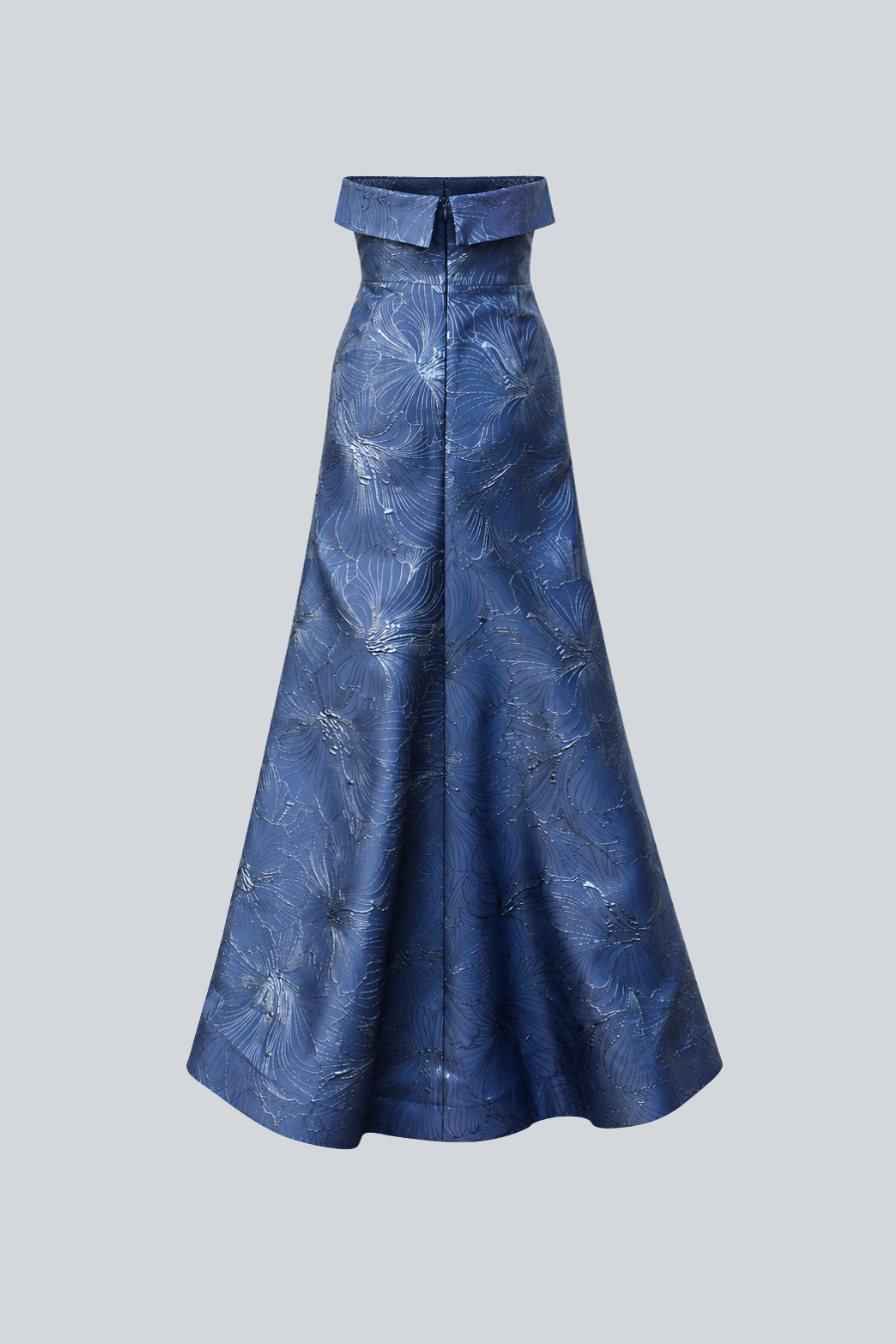 Vestido Valentina de Jeanette Toscano visto por detrás con silueta larga y textura floral en relieve