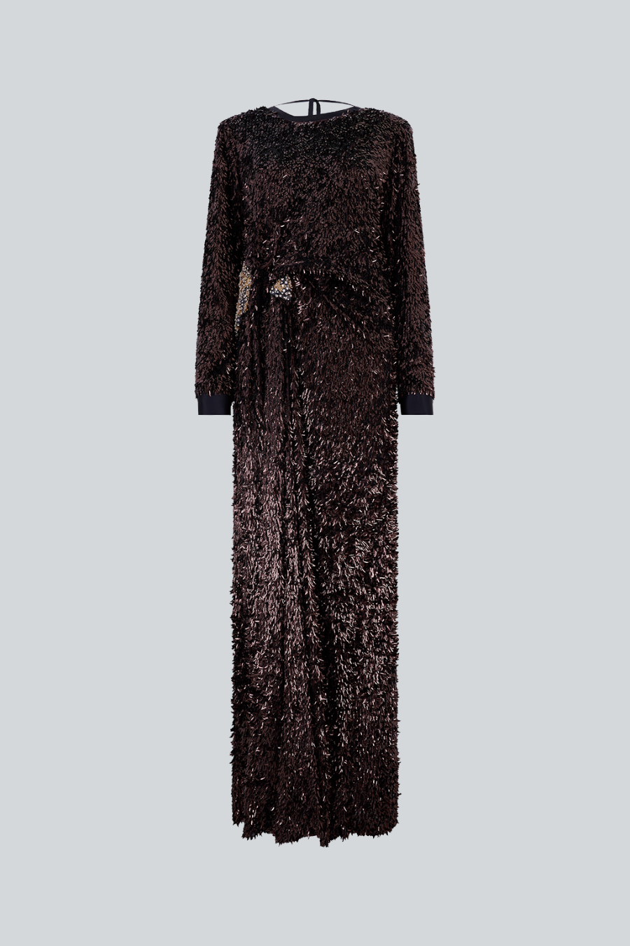 Vivi Dress, vestido largo de manga larga con espalda descubierta y lentejuelas en forma de gota 