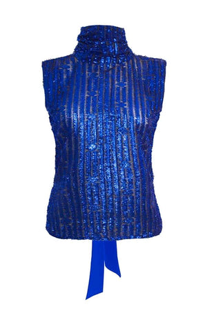Blusa azul metálica sin mangas Alfredo Martínez Ugga